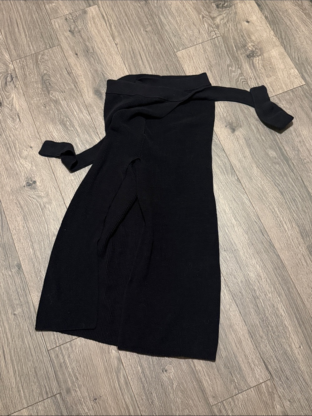 Free People Black Knit Wrap Midi Dress with Waist Tie
